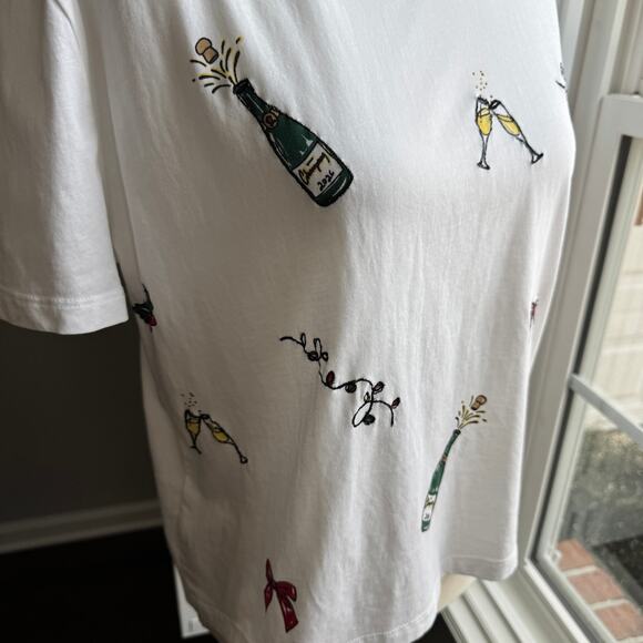 J. CREW Embroidered Party Tee Womens Small White Embellished Cheers Holiday Boxy - Picture 10 of 14
